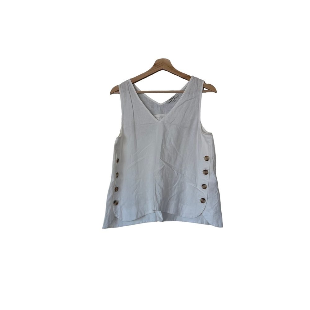 Women's White V-Neck Button-Side Tank Top - Picture 5 of 9